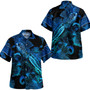 Papua New Guinea Combo Short Sleeve Dress And Shirt Sea Turtle With Blooming Hibiscus Flowers Tribal Blue