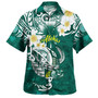 Hawaii Combo Puletasi And Shirt Polynesian Honu With Plumeria Tropical Ocean Wave