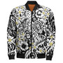 Polynesian Bomber Jacket Tropical Tribal Turtle With Fish Hook Pure Black