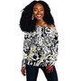 Polynesian Off Shoulder Sweatshirt Tropical Tribal Turtle With Fish Hook Pure Black