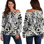 Polynesian Off Shoulder Sweatshirt Tropical Tribal Turtle With Fish Hook Pure Black