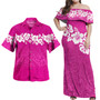 Polynesian Combo Off Shoulder Long Dress And Shirt Pink Color