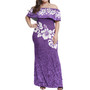 Polynesian Combo Off Shoulder Long Dress And Shirt Purple Color Style