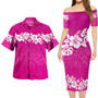 Polynesian Combo Short Sleeve Dress And Shirt Pink Color Style