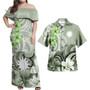 Nauru Polynesian Pattern Combo Dress And Shirt Floral Spirit Sage Green