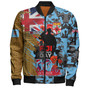 Fiji Bomber Jacket Fiji National Day Red Poppy Half Camouflage x Kesakesa Vakaviti Tapa