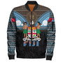 Fiji Bomber Jacket Fiji Brown Masi Design With Coat Of Arms Tribal Half Black