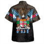 Fiji Hawaiian Shirt Fiji Brown Masi Design With Coat Of Arms Tribal Half Black