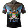 Fiji Polo Shirt Fiji Brown Masi Design With Coat Of Arms Tribal Half Black