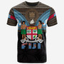 Fiji T-Shirt Fiji Brown Masi Design With Coat Of Arms Tribal Half Black