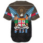Fiji Baseball Shirt Fiji Brown Masi Design With Coat Of Arms Tribal Half Black