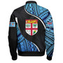 Fiji Bomber Jacket Fiji Map With Coat Of Arms Polynesian Tatau Half Black