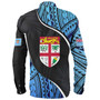 Fiji Long Sleeve Shirt Fiji Map With Coat Of Arms Polynesian Tatau Half Black