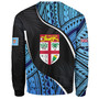 Fiji Sweatshirt Fiji Map With Coat Of Arms Polynesian Tatau Half Black