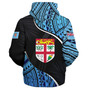 Fiji Sherpa Hoodie Fiji Map With Coat Of Arms Polynesian Tatau Half Black