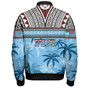 Fiji Bomber Jacket Fijian Tribal Masi Design With Tropical Palm Leaves