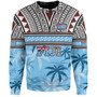 Fiji Sweatshirt Fijian Tribal Masi Design With Tropical Palm Leaves