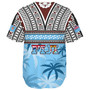 Fiji Baseball Shirt Fijian Tribal Masi Design With Tropical Palm Leaves
