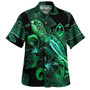 Guam Hawaiian Shirt  Sea Turtle With Blooming Hibiscus Flowers Tribal Green