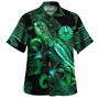 Tahiti Hawaiian Shirt  Sea Turtle With Blooming Hibiscus Flowers Tribal Green