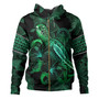 Palau Hoodie  Sea Turtle With Blooming Hibiscus Flowers Tribal Green