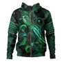 Chuuk State Hoodie  Sea Turtle With Blooming Hibiscus Flowers Tribal Green