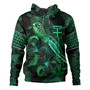 Fiji Hoodie  Sea Turtle With Blooming Hibiscus Flowers Tribal Green