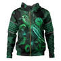 French Polynesia Hoodie  Sea Turtle With Blooming Hibiscus Flowers Tribal Green