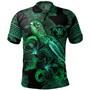 Niue Polo Shirt  Sea Turtle With Blooming Hibiscus Flowers Tribal Green