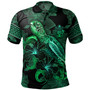 Solomon Islands Polo Shirt  Sea Turtle With Blooming Hibiscus Flowers Tribal Green