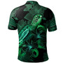 Guam Polo Shirt  Sea Turtle With Blooming Hibiscus Flowers Tribal Green