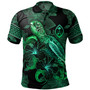 Guam Polo Shirt  Sea Turtle With Blooming Hibiscus Flowers Tribal Green