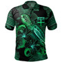 Fiji Polo Shirt  Sea Turtle With Blooming Hibiscus Flowers Tribal Green