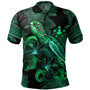 Austral Islands Polo Shirt  Sea Turtle With Blooming Hibiscus Flowers Tribal Green