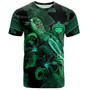 Samoa T-Shirt  Sea Turtle With Blooming Hibiscus Flowers Tribal Green