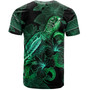 Tuvalu T-Shirt  Sea Turtle With Blooming Hibiscus Flowers Tribal Green