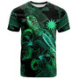 Nauru T-Shirt  Sea Turtle With Blooming Hibiscus Flowers Tribal Green