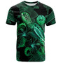 French Polynesia T-Shirt  Sea Turtle With Blooming Hibiscus Flowers Tribal Green