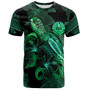 Tahiti T-Shirt  Sea Turtle With Blooming Hibiscus Flowers Tribal Green