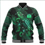 Tokelau Baseball Jacket  Sea Turtle With Blooming Hibiscus Flowers Tribal Green