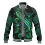 Niue Baseball Jacket  Sea Turtle With Blooming Hibiscus Flowers Tribal Green