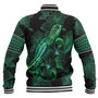 Hawaii Baseball Jacket  Sea Turtle With Blooming Hibiscus Flowers Tribal Green