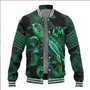 Tonga Baseball Jacket  Sea Turtle With Blooming Hibiscus Flowers Tribal Green