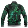 Wallis And Futuna Baseball Jacket  Sea Turtle With Blooming Hibiscus Flowers Tribal Green