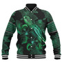 Papua New Guinea Baseball Jacket  Sea Turtle With Blooming Hibiscus Flowers Tribal Green