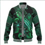 Solomon Islands Baseball Jacket  Sea Turtle With Blooming Hibiscus Flowers Tribal Green