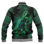 Chuuk State Baseball Jacket  Sea Turtle With Blooming Hibiscus Flowers Tribal Green