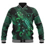 Chuuk State Baseball Jacket  Sea Turtle With Blooming Hibiscus Flowers Tribal Green