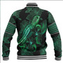 Pohnpei State Baseball Jacket  Sea Turtle With Blooming Hibiscus Flowers Tribal Green