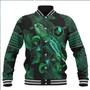 Yap State Baseball Jacket  Sea Turtle With Blooming Hibiscus Flowers Tribal Green